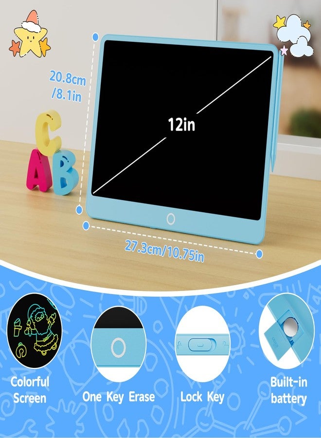 Electight 12 inch LCD Writing Tablet for Kids, Colorful Doodle Boards, Eye Protection Electronic Drawing Pads with Lock & Erase FUNC, Educational Toys for Boys and Girls 3-8 Years Old (Blue) - Image 3